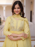 Graceful Yellow Embroidered Chanderi  Festival Anarkali Suite with Dupatta