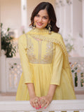 Graceful Yellow Embroidered Chanderi  Festival Anarkali Suite with Dupatta
