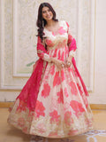 Marvelous Cream Floral Printed Silk Festival Wear Anarkali Gown
