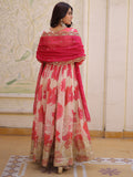 Marvelous Cream Floral Printed Silk Festival Wear Anarkali Gown
