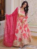 Marvelous Cream Floral Printed Silk Festival Wear Anarkali Gown