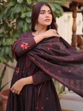 Elegant Brown Floral Embroidered Cotton Casual Wear Pant Suit