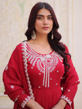 Awesome Red Bead Work Chanderi Festival Wear Anarkali Suit With Dupatta