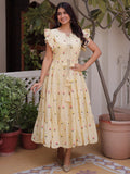Precious Cream Embroidered Cotton Casual Wear Dress