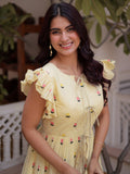 Precious Cream Embroidered Cotton Casual Wear Dress
