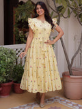 Precious Cream Embroidered Cotton Casual Wear Dress