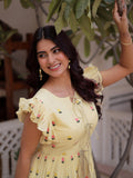 Precious Cream Embroidered Cotton Casual Wear Dress