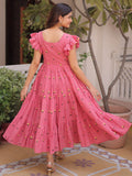 Incredible Pink Floral Embroidered Cotton Daily Wear Dress