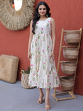 Attractive Pink Floral Printed Cotton Casual Wear Dress