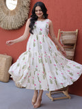 Attractive Pink Floral Printed Cotton Casual Wear Dress