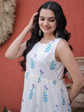Spectacular Sky Blue Floral Printed Cotton Daily Wear Dress