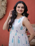 Spectacular Sky Blue Floral Printed Cotton Daily Wear Dress