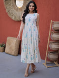Spectacular Sky Blue Floral Printed Cotton Daily Wear Dress