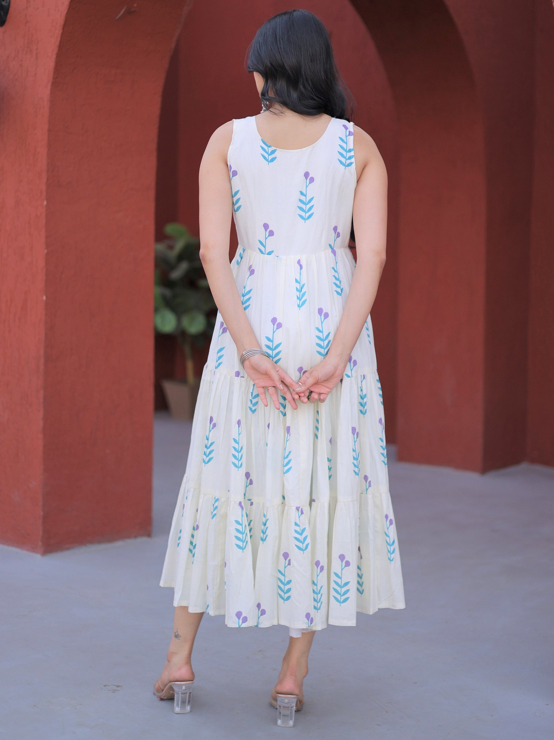 Spectacular Sky Blue Floral Printed Cotton Daily Wear Dress