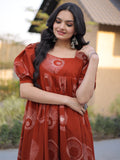Incredible Rust Orange Printed Cotton Casual Wear Dress