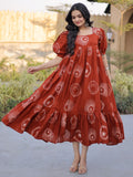 Incredible Rust Orange Printed Cotton Casual Wear Dress