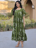 Gorgeous Green Digital Printed Cotton Daily Wear Dress