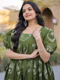 Gorgeous Green Digital Printed Cotton Daily Wear Dress