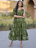 Gorgeous Green Digital Printed Cotton Daily Wear Dress