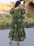 Gorgeous Green Digital Printed Cotton Daily Wear Dress