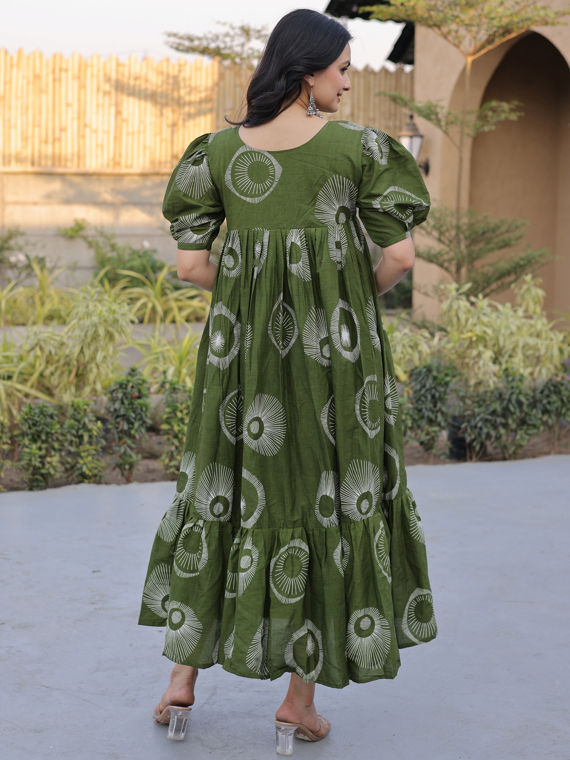 Gorgeous Green Digital Printed Cotton Daily Wear Dress