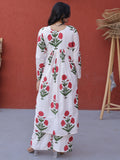 Beautiful White Floral Printed Cotton Casual  Wear Kurta With Pant