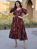 Wonderful Maroon Digital Printed Cotton Casual Wear Dress