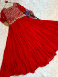 Alluring Red Zari Work Georgette Function Wear Gown