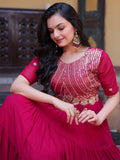 Amazing Rani Pink Embroidered Georgette Festival Wear Gown