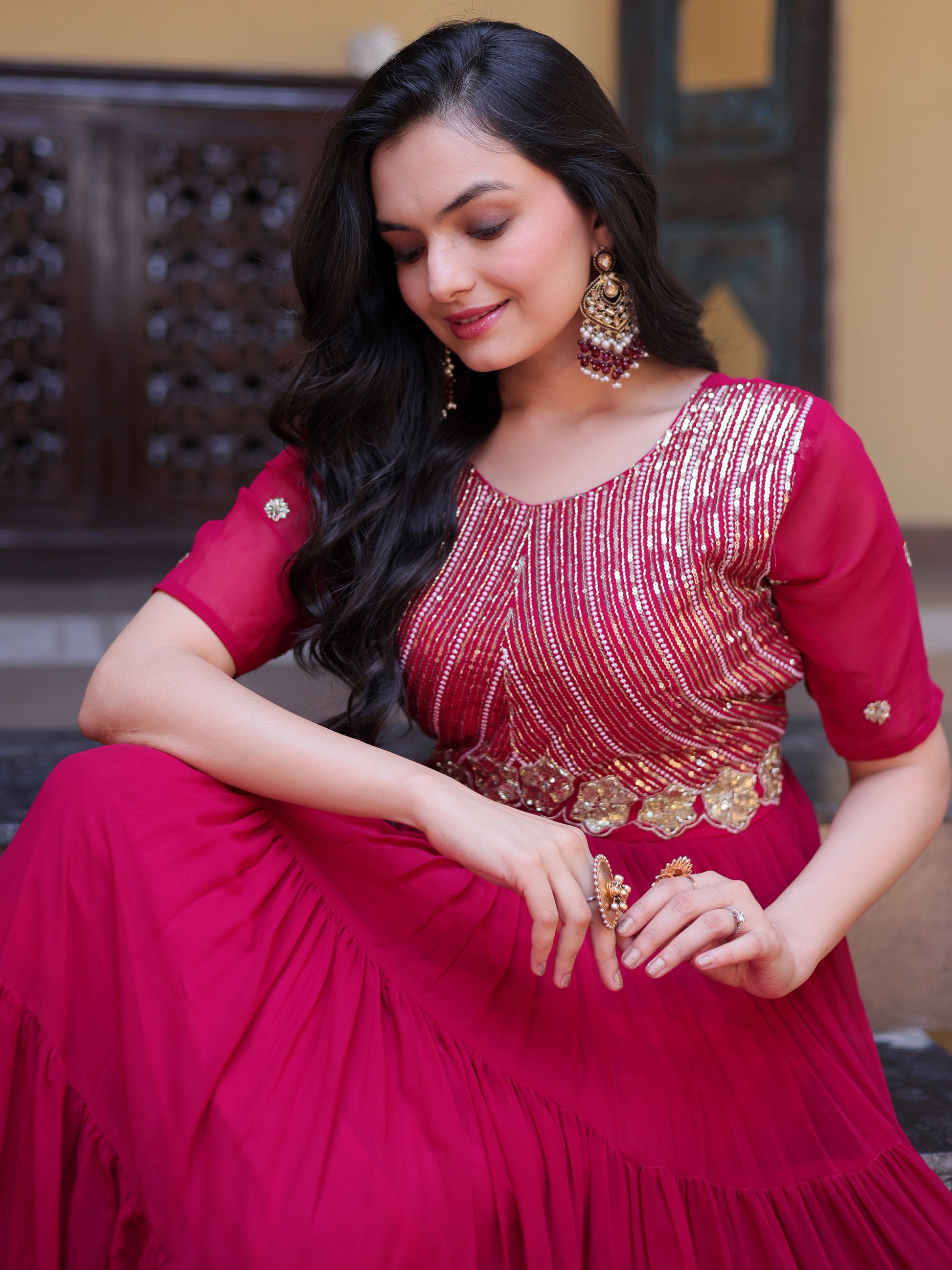 Amazing Rani Pink Embroidered Georgette Festival Wear Gown