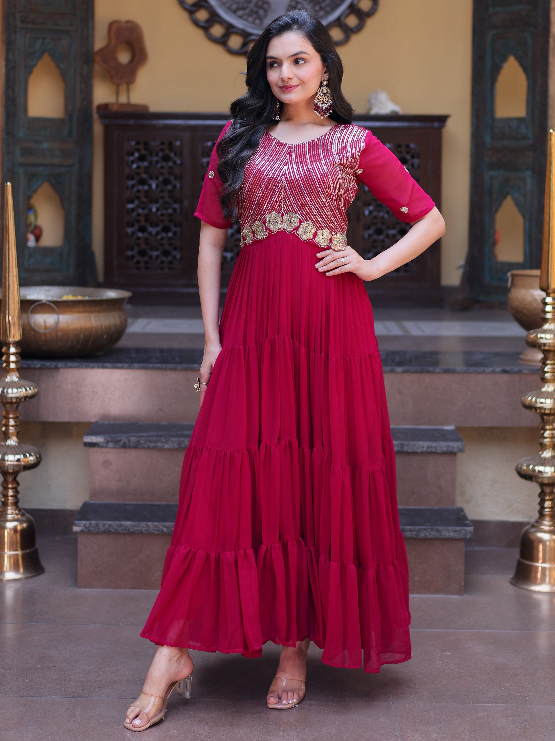 Amazing Rani Pink Embroidered Georgette Festival Wear Gown