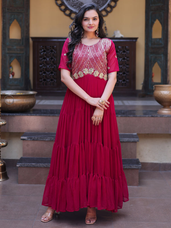 Amazing Rani Pink Embroidered Georgette Festival Wear Gown