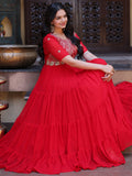 Alluring Red Zari Work Georgette Function Wear Gown