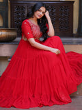Alluring Red Zari Work Georgette Function Wear Gown