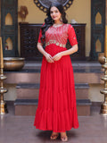 Alluring Red Zari Work Georgette Function Wear Gown