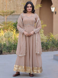 Lovely Beige Mirror-Worked Georgette Festival Wear Gown With Dupatta