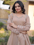 Lovely Beige Mirror-Worked Georgette Festival Wear Gown With Dupatta
