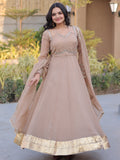 Lovely Beige Mirror-Worked Georgette Festival Wear Gown With Dupatta