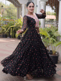 Glamorous Black Leheriya Printed Georgette Navratri Wear Gown