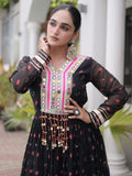 Glamorous Black Leheriya Printed Georgette Navratri Wear Gown