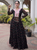 Glamorous Black Leheriya Printed Georgette Navratri Wear Gown