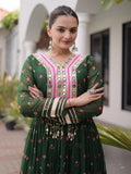 Impressive Green Leheriya Printed Georgette Navratri Wear Gown