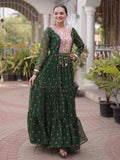 Impressive Green Leheriya Printed Georgette Navratri Wear Gown
