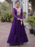 Attractive Purple Leheriya Printed Georgette Navratri Wear Gown