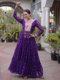 Attractive Purple Leheriya Printed Georgette Navratri Wear Gown