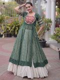 Pretty Green Bandhani Printed Georgette Navratri Wear Lehenga With Kurti