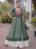 Pretty Green Bandhani Printed Georgette Navratri Wear Lehenga With Kurti
