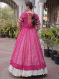 Elegant Rani Pink Bandhani Georgette Navratri Wear Lehenga With Kurti