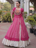 Elegant Rani Pink Bandhani Georgette Navratri Wear Lehenga With Kurti