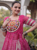 Elegant Rani Pink Bandhani Georgette Navratri Wear Lehenga With Kurti